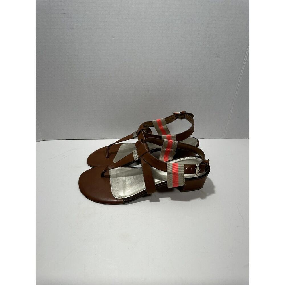 Tommy Hilfiger Sandals T strap Slingback Brown Sz 9.5 Leather Block Heels‎ Women